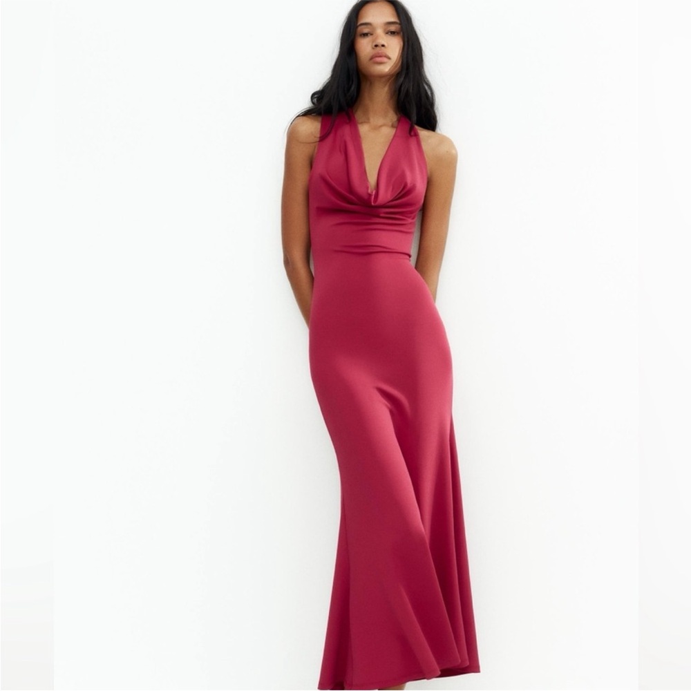 NWT ZARA raspberry flowy maxi dress